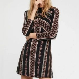 Free People Stella Small Black Dress Long Sleeve Short High Neck Lined Mini